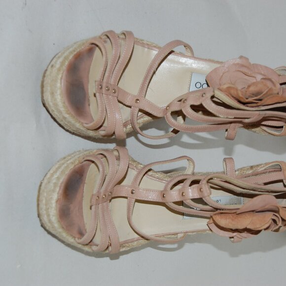 40/9❤️ JIMMY CHOO Nude Leather High Wedge Heels Flora Sandals BOOTS ITALY - Picture 7 of 10